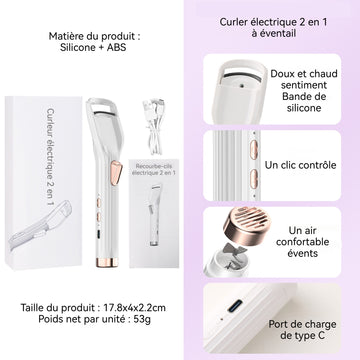 Recourbe Cils Chauffant 300mAH Avec un sèche-cheveux bouclage longue durée adapté à la plupart des formes d'yeux 2 températures